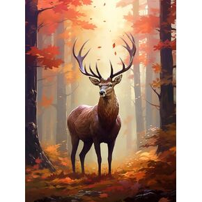 Pavemlo 5D Diamond Art Kits for Adults Autumn Elk, Full Drill Diamond Art Animal Pictures Paint with Diamonds, DIY Cross Stitch Jewel Art Rhinestone Craft for Home Wall Decor 12X16 Inch