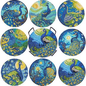 DOTSOPS 8 Pcs Sunflower Diamond Art Coasters with Holder Diamond Painting Coasters Kits for Adults Beginners Diamond Craft for Christmas Birthday Gifts