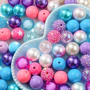 20mm Beads for Pens Rhinestone Beads 80pcs Chunk Bubblegum Beads Mixed Crystal Resin Beads Large Gumball Rhinestone Pearl Beads for DIY Phone Chain Key Chain Bracelet Necklace (bluebrown)
