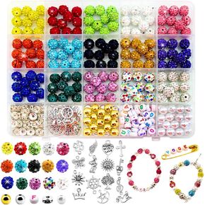 Bayurht 325PCS Rhinestone Beads Set 150 PCS 15 Color Disco Ball Beads 10MM Crystal Clay Beads Spacer Beads for Jewelry Making Bracelets DIY Crafts Necklaces Earrings Accessories Pens Valentine Gifts