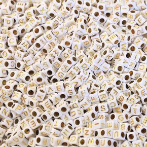 DAHI 2000pcs Gold Letter Beads Acrylic Alphabet Beads A-Z Letter Beads for Jewelry Making Alphabet Beads (Round Gold White(2000pcs))