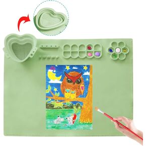 Locisne Silicone Painting Mat, Large Nonstick Nonslip Art Silicon Mat, Craft Mat with Built in Cleaning Cup and Paint Holder, Silicone Craft Mat for Children Hobbyist DIY Craft Painting, Green