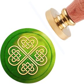 CRASPIRE Four-Leaf Clover Wax Seal Stamp Celtic Knot Vintage Sealing Wax Stamps Love 30mm Removable Brass Head Sealing Stamp with Wooden Handle for Wedding Invitations St. Patrick's Valentine's Day