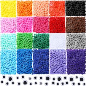 Poen 2000 Pcs Pom Poms with Wiggle Eyes 1 Inch Colorful Craft Pompoms Fuzzy Balls for DIY Creative Crafts Decorations Craft Project