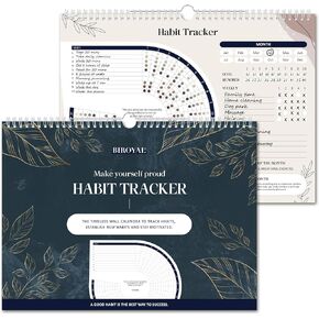 Habit Tracker Calendar (Undated 12 Months) - Daily Habit Tracker Jounal with Spiral Binding & Hanger - Goal Tracker - Motivational Monthly Habit Calendar - Productivity Tool and Workout Calendar - 8.3" x 11.2" (A4 Size)