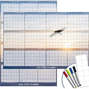 32" x 48" 2025 Wall Calendar Dry Erase - Large Scenery Background Calendar Wet & Dry Erasable Laminated 12 Month Annual Yearly Planner, Reversible, Horizontal/Vertical (2025 Beach Wall Calendar)