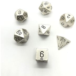 DND Dice Set-Chessex D&D Dice-16mm Silver Metal Polyhedral Dice Set-Dungeons and Dragons Dice Includes 7 Dice - D4 D6 D8 D10 D12 D20 D%, Various (CHX27021)