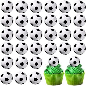 XunYee 32 Pcs Mini Foam Balls Sports Cupcake Toppers Basketball Soccer Small Stress Ball Football Baseball Cake Topper Sports Party Favors for Birthday Party Supplies Decoration(Soccer)