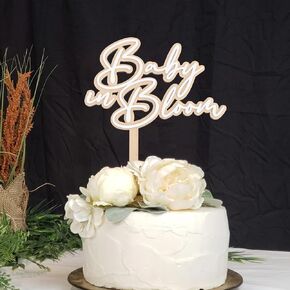 Baby In Bloom Cake Topper - Baby Shower Cake Topper,Wood And White Acrylic Gender Reveal Cake Decoration,Gender Reveal, Birth Announcement,Wecome Baby Party Supplies,Baby In Bloom Sign
