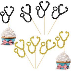24pcs Stethoscope Cupcake Topper, 2025Medical / Nursing School Graduation Party Decoration Supplies, Congrats Nurse/Doctor Grad Party Favors Decor Cake Picks, 2025Graduation Photo Props