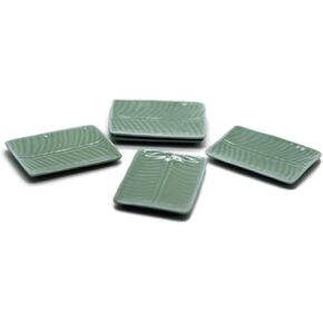 5 Ceramic Plate Dish Bowl Green Big Square Dish Banana Pattern 4X3 cm Dollhouse Miniature Kitchen Food Supply