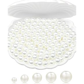 640pcs FIVEIZERO Pearl Beads for Crafts, Mixed Sizes (4mm-12mm) White Craft Pearls, Smooth Loose Pearls with Holes for DIY Projects, Jewelry Making, and Decorations