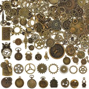 Hicarer 300 Gram Antique Bronze Gears Charms DIY Mixed Vintage Assorted Steampunk Gears Metal Charms Pendant Clock Watch Cog Wheel for Crafting, Jewelry Making Accessory
