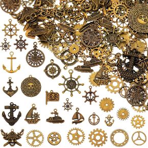 Hicarer 300 Gram Antique Bronze Gears Charms DIY Mixed Vintage Assorted Steampunk Gears Metal Charms Pendant Clock Watch Cog Wheel for Crafting, Jewelry Making Accessory