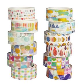 Washi Tape Set 12 Rolls - Heart Pattern Decorative Tape for Bullet Journal, Planner, DIY Arts Crafts, Scrapbooking, Holiday Decoration