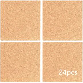 Yyaaloa 24 PCS مربعات صغيرة ملصقات ذاتية تدعم أوراق البلاط الفلين 4 "× 4" للوقائع DIY و DIY Corner Board Fanshes ، Cork Tiles ، Cork Mat (24pcs)