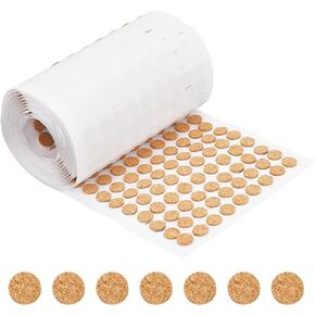 BENECREAT 1400pcs 0.4x0.06 Inch Adhesive Cork Circles, Flat Round Self-Adhesive Cork Round Dots Cork Mat for Cabinets, Table Top Items, Scratching, Furniture, Electronics