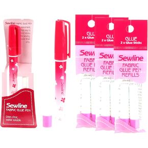 Sewline Fabric Glue Pen Blue, 2 Pens, 3 Refills, Dries Clear, Fabric Safe