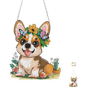 Eiflow DIY Hanging Diamond Art Painting Kit for Adults Dog, Acrylic Diamonds Painting Pendant Animal Ornament Board Kit
