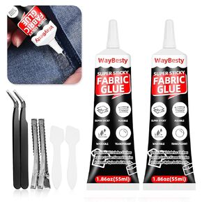 Fabric Glue, Strong Fabric Adhesive Permanent Washable Clear Clothing Glue for All Fabrics, Cotton, Flannel, Denim, Leather, Polyester, Doll Repair,Rhinestones, Patches(2pcs)