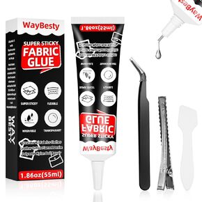 Fabric Glue, Strong Fabric Adhesive Permanent Washable Clear Clothing Glue for All Fabrics, Cotton, Flannel, Denim, Leather, Polyester, Doll Repair,Rhinestones, Patches(2pcs)