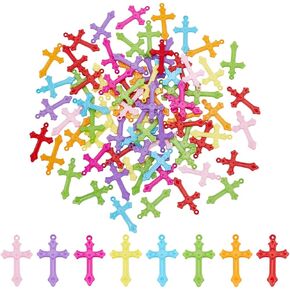 PH PandaHall 100pcs Cross Acrylic Charm Colorful Easter Charms Crucifix Cross Pendants Mixed Cross Beads Charm for Easter Eid Mubarak Ramadan Christmas Bracelet Necklace Jewelry Making 36x22x3mm