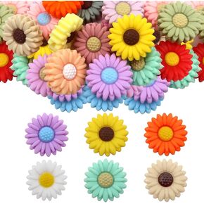 TOAOB 20pcs Silicone Beads for Jewelry Making 20mm Colorful Daisy Flower Shaped Loose Beads for DIY Crafts Pen Keychain Accessories