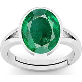 DINJEWEL 4.00 Carat Natural Green Emerald Gemstone May Birthstone Silver Plated Adjustable Ring For Women And Men