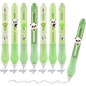 Temiary 8Pcs Cute Erasable Retractable Gel Pens, Cartoon Erasable Gel Pen Smooth Writing, Easy to Erase, Blue & Black Ink for Note Taking, Crossword Puzzles (Panda)