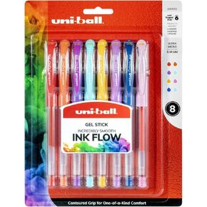 uni-Ball Signo DX Gel Pens, Ultra Micro Point (0.38mm), Assorted Colors, 8 Count