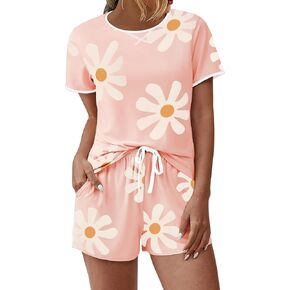Ekouaer Womens Pajama Sets Short Sleeve Top and Shorts Pjs Sleepwear 2 Piece Lounge Set with Pocket