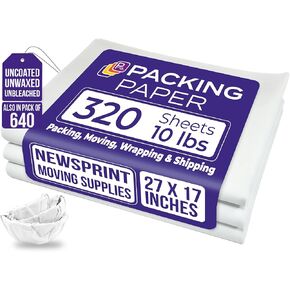 Purple Papers White Bulk Packing Paper | 320 sheets | 27" x 17" | 10 lb | Sheets for Moving - Newsprint Paper - Must Have in Your Moving Supplies | Newsprint Papers | Packaging Paper