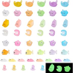 49pcs Resin Marine Animals, Luminous Animals Mini Ocean Figurines Resin Sea Animals Ornaments 8 Styles Miniature Marine Animals for Cake Decoration DIY Craft Dollhouse Aquarium