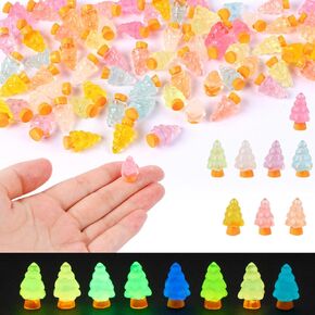 80 Pieces Mini Christmas Tree Glow in The Dark Resin Mini Christmas Decorations Indoor Outdoor Micro Christmas Crafts for Dollhouse Christmas Decor