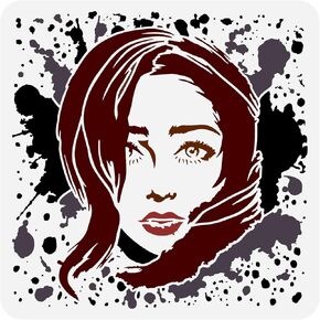 FINGERINSPIRE Woman Face Stencil 11.8x11.8inch Women Ink Spot Face Drawing Template Beauty Girl Pattern Decoration Stencil Woman Theme Stencil for Painting on Wood Wall Fabric Paper Furniture