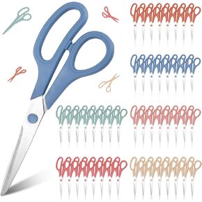Lasnten 48 Pack Scissors Bulk 8" All Purpose Comfort-Grip Handles Sharp Scissors for Office Home School Student Teacher Craft Scissors Sewing Fabric Scissors, 6 Colors (Pastel Color)