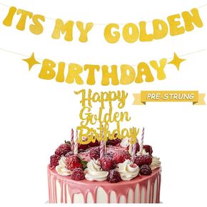 ما قبل الشوط ، إنه لافتة عيد ميلاد ذهبية بما في ذلك جهاز كمبيوتر واحد سعيد ذهبي كعكة عيد ميلاد يتولى العاصفة لحفلة عيد ميلاد ذهبية Glitther Gold Gold Decorations Gold Birthday Party Supplies