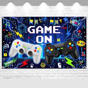 Avezano Video Game On Birthday Decorations Video Game Birthday Party Banner for Kids Level Up Gamer Birthday Party Backdrop 70.8x43.3 inch