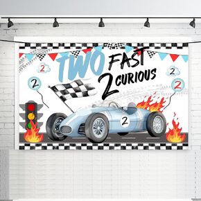 Two Fast Birthday Backdrop for Boys Two Fast 2 Curious Racing 2nd Birthday birthday Banner Backdrop 2nd Bday Racing Themed Car Birthday Decoration Party Supplies