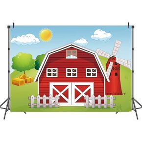 Ruini Cartoon Farm موضوع خلفية Red Farm Windmill House Baitry Birthday Decoration Banner (5 × 3 قدم)
