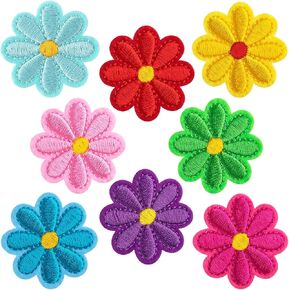 8pcs Flower Iron on Patches, Cute Daisy Flower Patch for Clothes, Sew on Embroidered Applique Patch, Sewing Floral Patches for Clothes Jeans Jackets Bags - 8 Bright Colors (4x4cm)