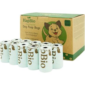 HAPBIO 540 Count Compostable Dog Poop Bags, Unscented, 36 Rolls, Bulk Pack, No Smell & Leakproof, Small Biodegradable Bags Trash Can Liner, BPI OK Compost Home, Recycle Food Scrap Waste Bag