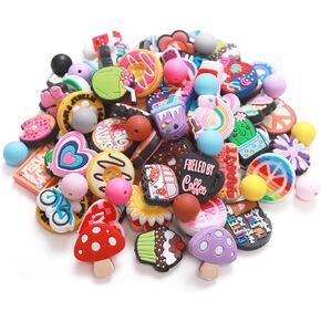 80 Pcs Leisure Food Silicone Focal Beads Bulk, 50 Pcs Colorful Silicone Beads 30 Pcs Round Spacer Beads for Pens Keychains Making DIY Gift Crafts Decoration Necklace Bracelet Jewelry