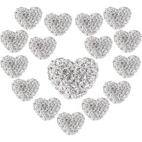 PH PandaHall 16pcs Heart Rhinestone Beads Crystal Beads Polymer Clay Pave Disco Ball Beads Craft Love Beads Diamond for Bracelet Necklace Earring Christmas Jewelry Making 10x12mm