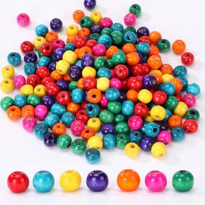 650pcs Colored Wooden Beads Large Hole Round Wood Beads Bulk Natural Wood Beads for Jewelry Making Braiding Macrame DIY Craft (10mm)