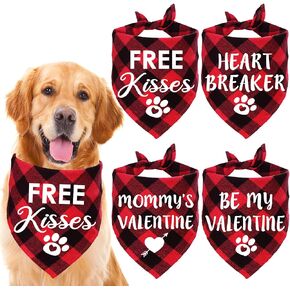 STMK 4 Pack Valentine’s Day Dog Bandanas, Valentines Dog Bandanas Scarf Dog Valentines Bandana for Medium Large Dogs Pets (Large)