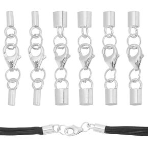 PH PandaHall 6 Sets 925 Sterling Silver End Cap Clasp, 3 Sizes Endcaps with Clasps Tail Buckle Connector Leather Cord End Cap with Lobster Claw Clasps for Jewelry Craft Making, 1.2/2.5/3mm
