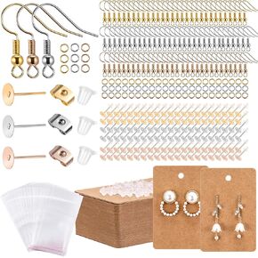 Tondiamo 2100 Pcs Earring Making Kit, 600 Pcs Bright Gold, Silver and Gold Ear Hooks, 1200 Pcs Anti Sensitive Earring Making Tool with Jump Rings, 300 Pcs Earring Cards