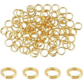 BENECREAT 100Pcs 18K Real Gold Plated Brass Open Jump Rings, 6mm Metal O Ring Gold Connector Double Ring Split Rings for Earring Necklace Bracelet, Jewelry DIY Making