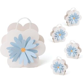 Cheerland Floral Gift Bags Blue Daisy Flower Goodie Treat Party Favor Bag with Handles for Woodland Baby Shower Spring Birthday Wedding Gender Reveal Garden Tea Party Decoration Supplies Pack of 8